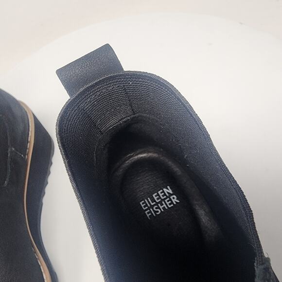 Eileen Fisher Luv Wedge Chelsea Boots Women 7 Black Nubuck Leather Ankle Bootie - Picture 10 of 14